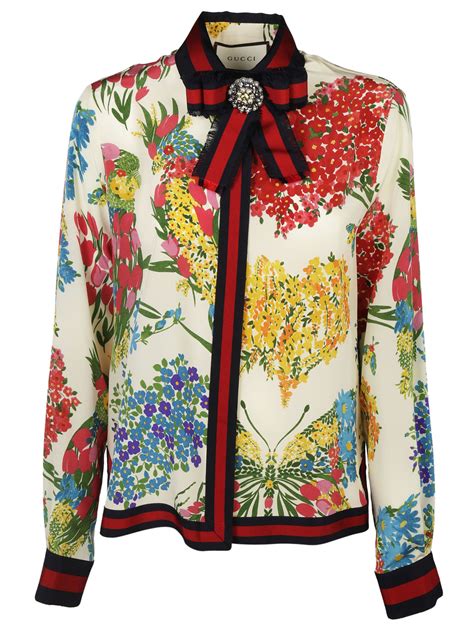 gucci floral print with crystals shirt